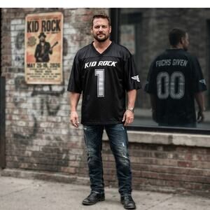Vintage Kid Rock American Badass Tour Football Jersey Mens 2XL Blk Y2K Merch